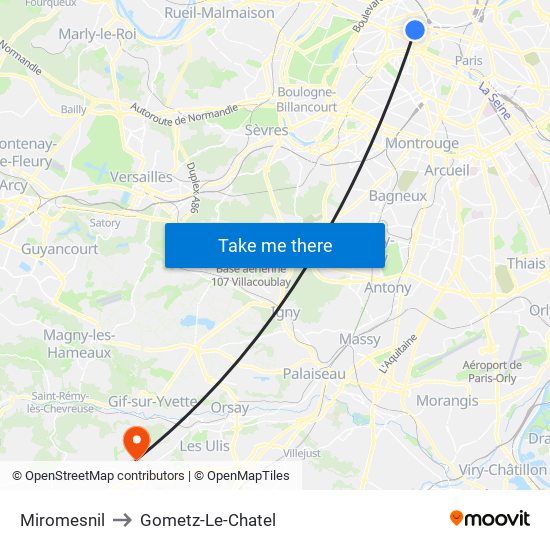 Miromesnil to Gometz-Le-Chatel map