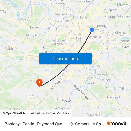 Bobigny - Pantin - Raymond Queneau to Gometz-Le-Chatel map