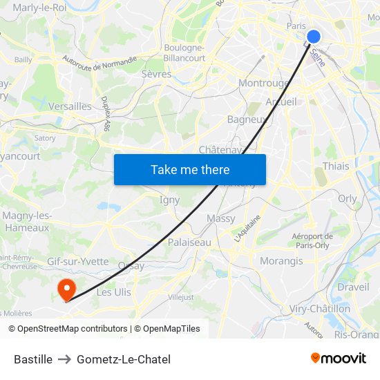 Bastille to Gometz-Le-Chatel map