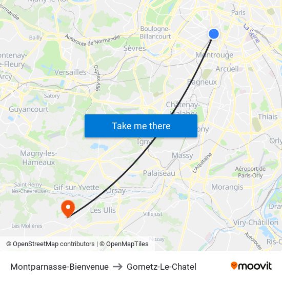 Montparnasse-Bienvenue to Gometz-Le-Chatel map