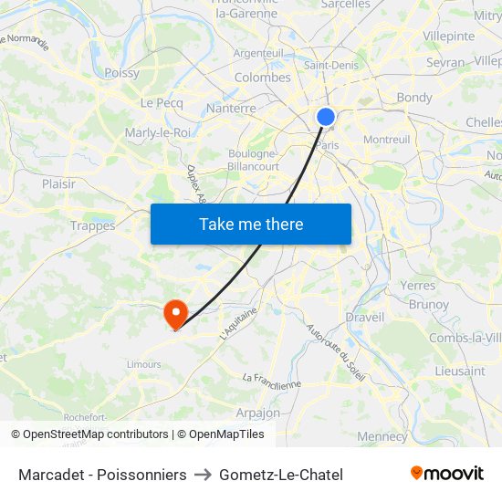 Marcadet - Poissonniers to Gometz-Le-Chatel map