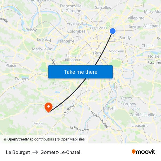 Le Bourget to Gometz-Le-Chatel map