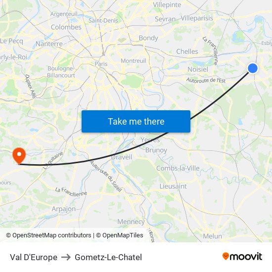 Val D'Europe to Gometz-Le-Chatel map