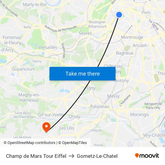 Champ de Mars Tour Eiffel to Gometz-Le-Chatel map