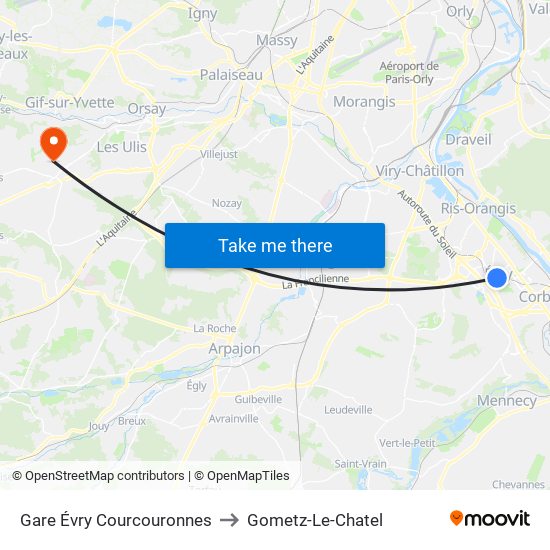 Gare Évry Courcouronnes to Gometz-Le-Chatel map