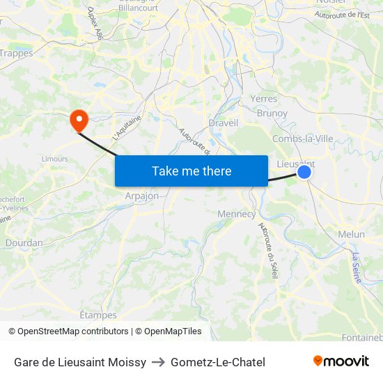 Gare de Lieusaint Moissy to Gometz-Le-Chatel map
