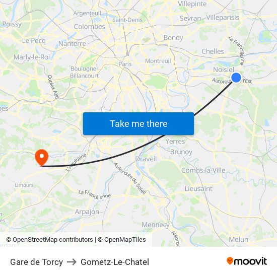 Gare de Torcy to Gometz-Le-Chatel map