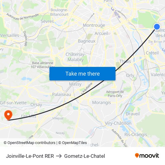 Joinville-Le-Pont RER to Gometz-Le-Chatel map