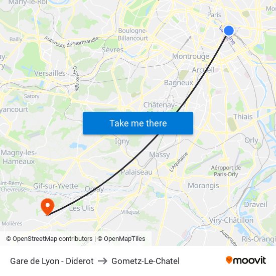 Gare de Lyon - Diderot to Gometz-Le-Chatel map