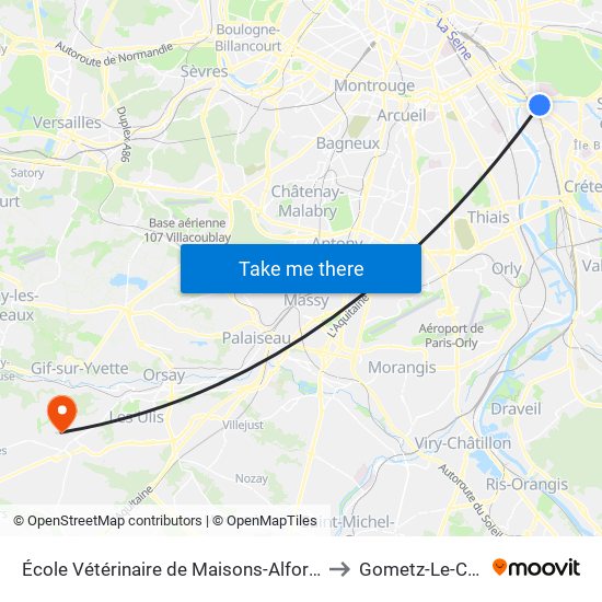 École Vétérinaire de Maisons-Alfort - Métro to Gometz-Le-Chatel map