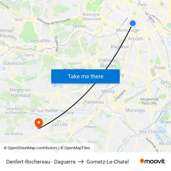 Denfert-Rochereau - Daguerre to Gometz-Le-Chatel map