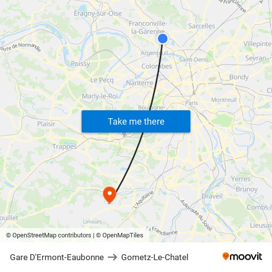 Gare D'Ermont-Eaubonne to Gometz-Le-Chatel map