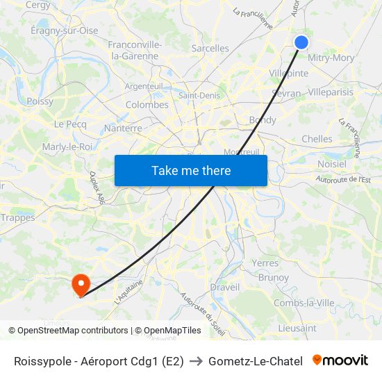 Roissypole - Aéroport Cdg1 (E2) to Gometz-Le-Chatel map