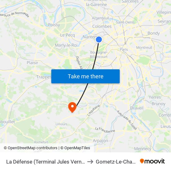 La Défense (Terminal Jules Verne) to Gometz-Le-Chatel map