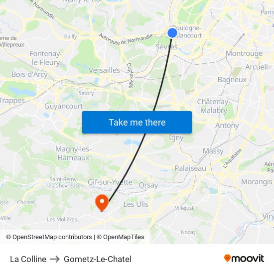 La Colline to Gometz-Le-Chatel map