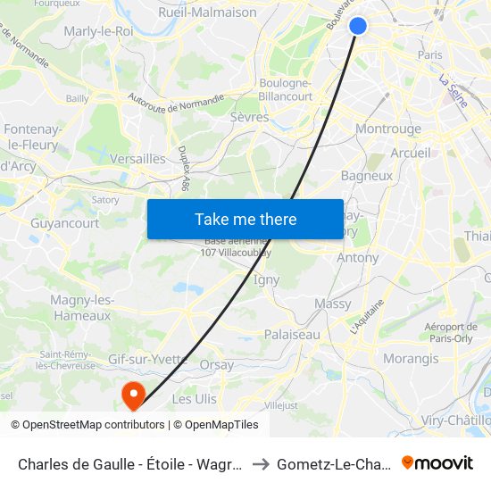 Charles de Gaulle - Étoile - Wagram to Gometz-Le-Chatel map