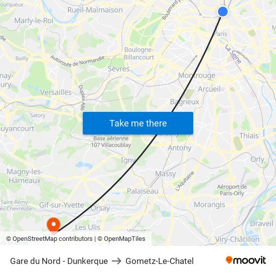 Gare du Nord - Dunkerque to Gometz-Le-Chatel map