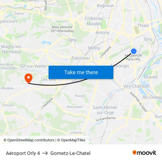 Aéroport Orly 4 to Gometz-Le-Chatel map