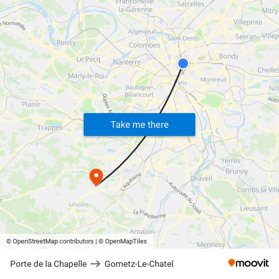 Porte de la Chapelle to Gometz-Le-Chatel map