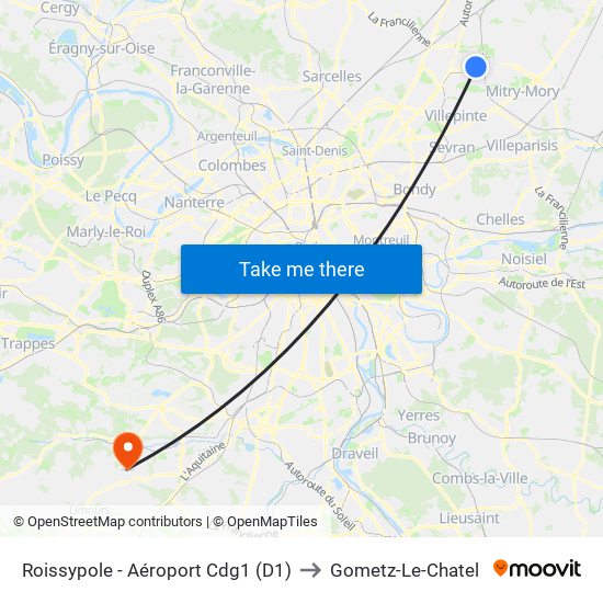 Roissypole - Aéroport Cdg1 (D1) to Gometz-Le-Chatel map