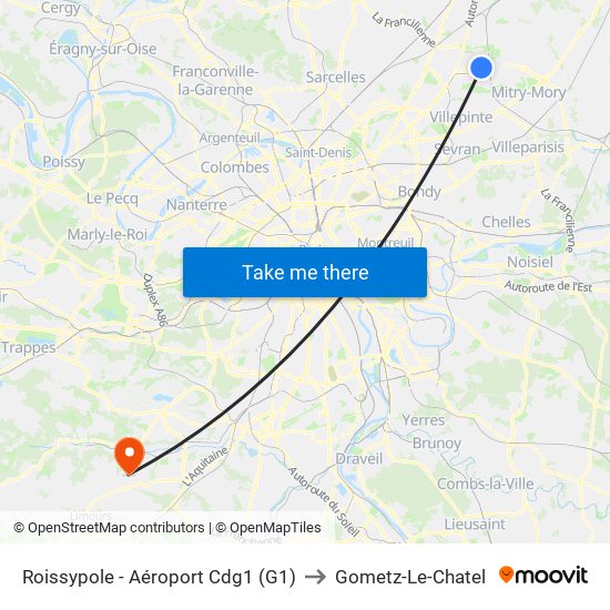 Roissypole - Aéroport Cdg1 (G1) to Gometz-Le-Chatel map