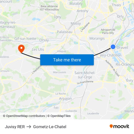 Juvisy RER to Gometz-Le-Chatel map