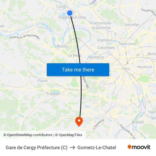 Gare de Cergy Préfecture (C) to Gometz-Le-Chatel map