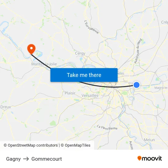 Gagny to Gommecourt map