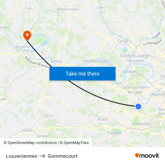 Louveciennes to Gommecourt map