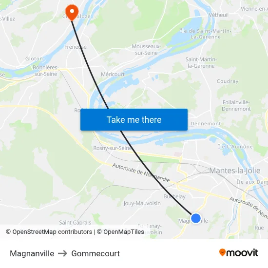 Magnanville to Gommecourt map