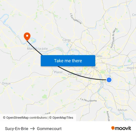 Sucy-En-Brie to Gommecourt map