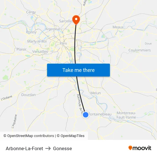 Arbonne-La-Foret to Gonesse map