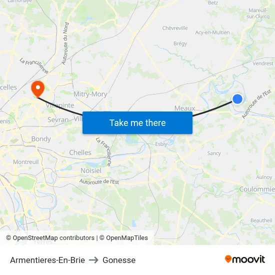 Armentieres-En-Brie to Gonesse map