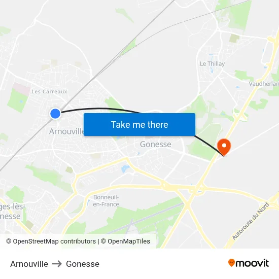 Arnouville to Gonesse map
