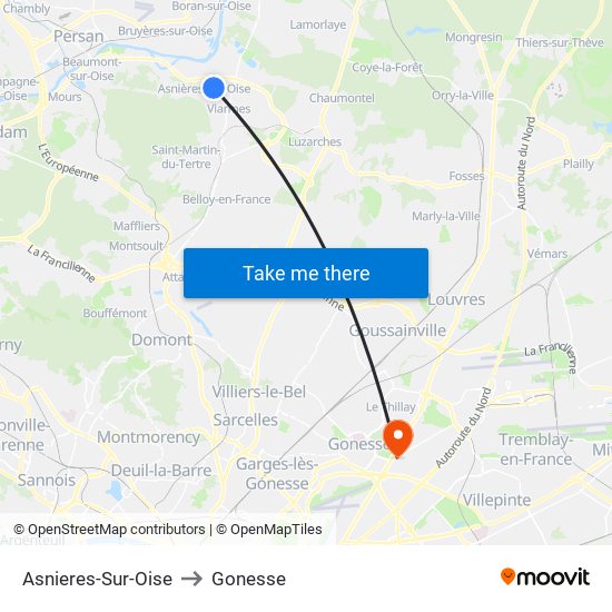 Asnieres-Sur-Oise to Gonesse map