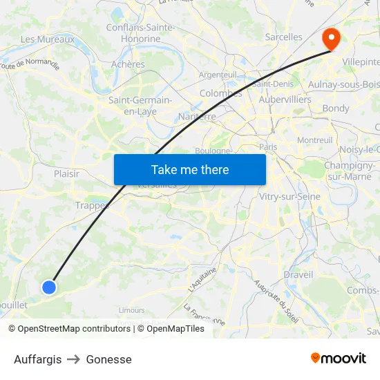 Auffargis to Gonesse map