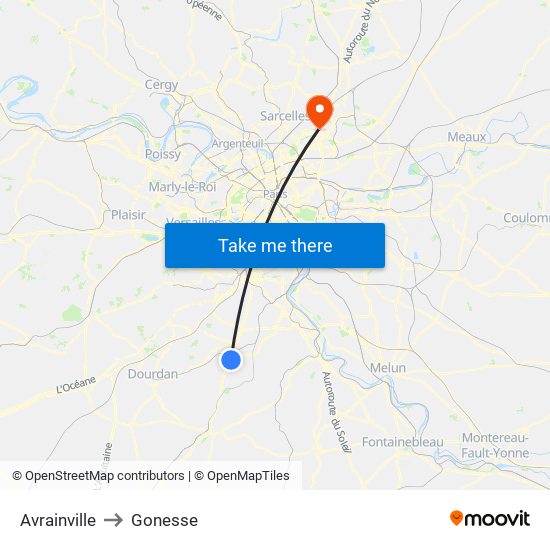 Avrainville to Gonesse map