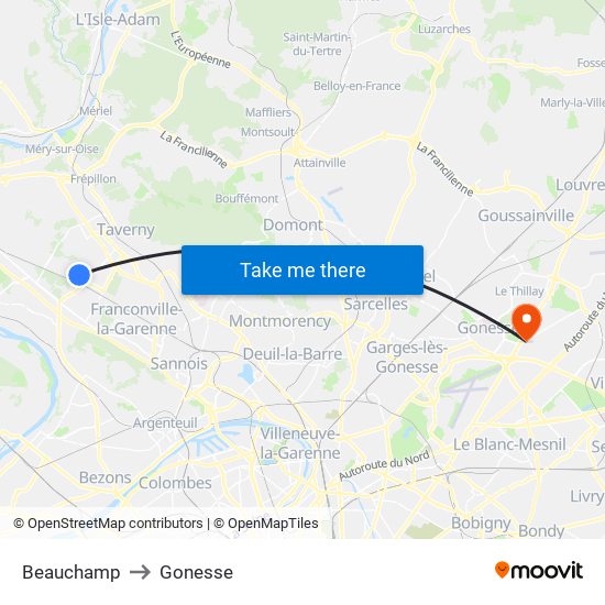 Beauchamp to Gonesse map
