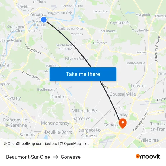 Beaumont-Sur-Oise to Gonesse map