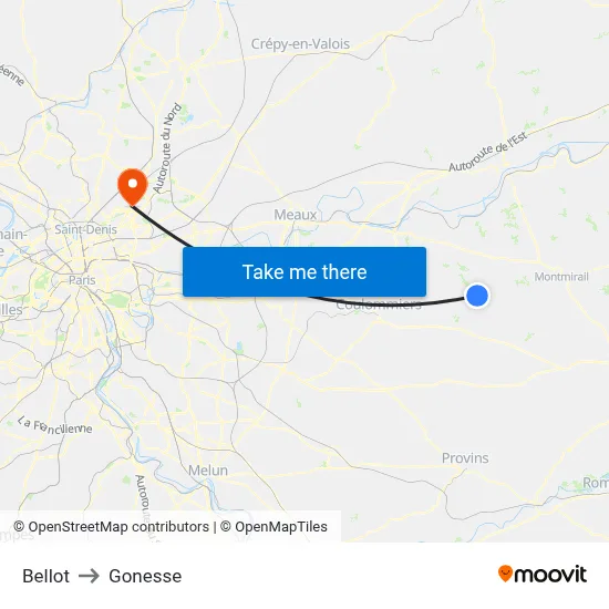 Bellot to Gonesse map