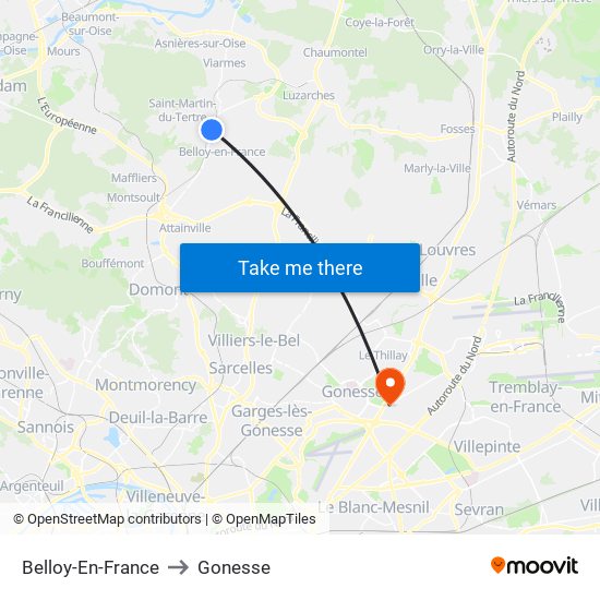 Belloy-En-France to Gonesse map