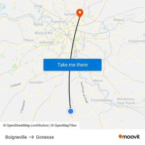 Boigneville to Gonesse map