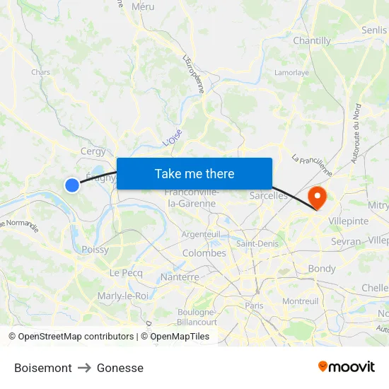 Boisemont to Gonesse map