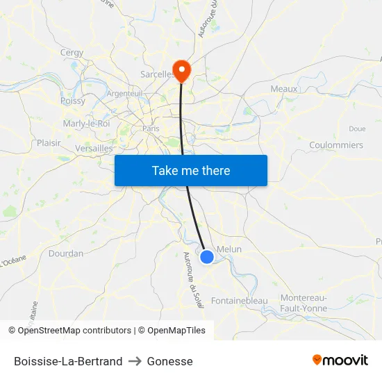 Boissise-La-Bertrand to Gonesse map