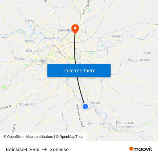 Boissise-Le-Roi to Gonesse map