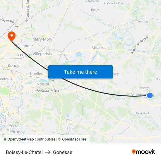 Boissy-Le-Chatel to Gonesse map