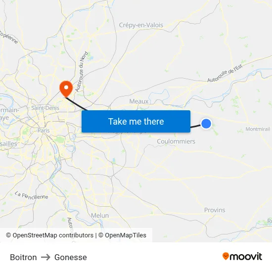 Boitron to Gonesse map