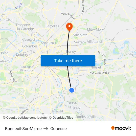 Bonneuil-Sur-Marne to Gonesse map
