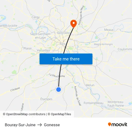 Bouray-Sur-Juine to Gonesse map