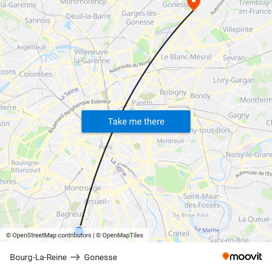 Bourg-La-Reine to Gonesse map